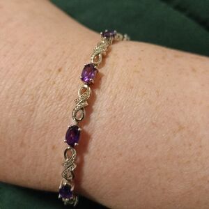 Sterling Silver Infinity Created Amethyst Bracelet
